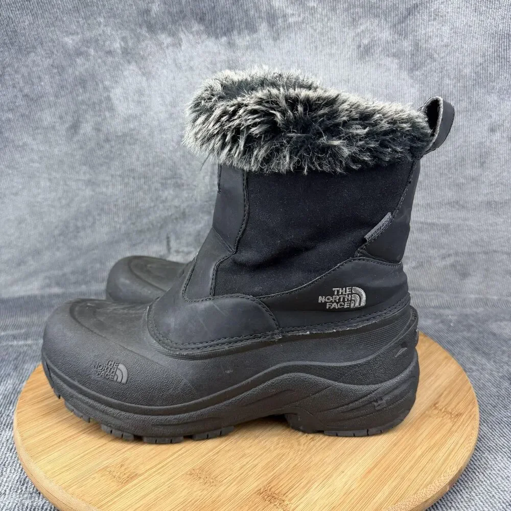 The North Face Snow Boots Boys Size 6 Black Fur Trim Lined Insulated Winter Zip
